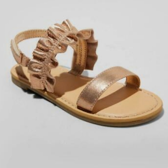 Cat & Jack Toddler Girls' Dita Sandals Rose Gold Hook & Look Closure Size 5 - Picture 2 of 6